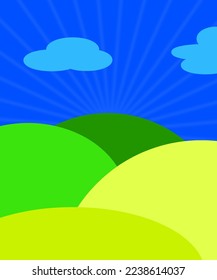 fun clasic flat landscape vector background with cloud and sky view for wallpaper