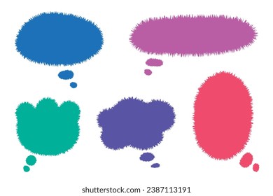 Fun clouds speech bubbles with fur or hairy style. Collection set bubble talk or chat cloud with empty space, vector illustration on isolated background.