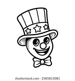 fun clown face with hat cartoon character isolated drawing line style sketch classic vintage design illustration