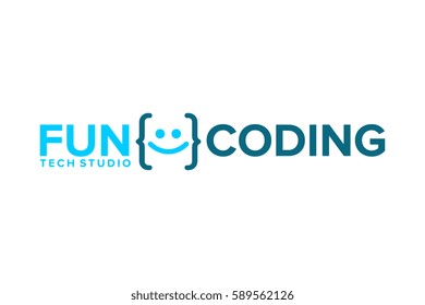 Fun Coding, Developer coding icon  vector illustration, programming logo
