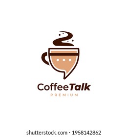 Fun coffee talk logo in mug shape and chat message bubble icon illustration