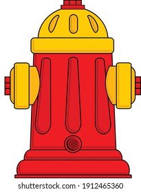 Divertida ilustración en color de una caricatura de metal de la ciudad hidrante en rojo, amarillo y negro. Diseño gráfico vectorial de pasos de ilustrador.