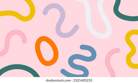 Fun colorful abstract background in doodle style. Simple childish scribble backdrop. Creative minimalist hand drawn pattern with bright cute elements. Random colorful swirls, bundles and dots.