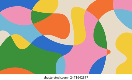 Fun colorful abstract background in doodle style. Simple playful design with hand drawn overlay shapes