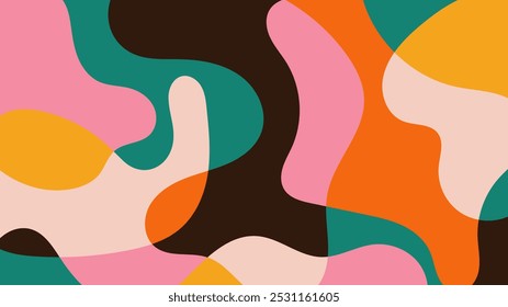 Fun colorful abstract background in doodle style. Simple playful design with hand drawn overlay shapes.