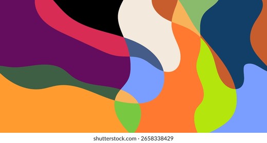 Fondo abstracto colorido divertido en estilo doodle. Diseño lúdico simple con Formas superpuestas dibujadas a mano