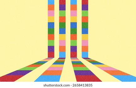 Fun colorful abstract background in doodle style. Simple playful design with hand drawn overlay shapes. Children style colored scribble banner background with doodle rough lines. Playful abstract bg