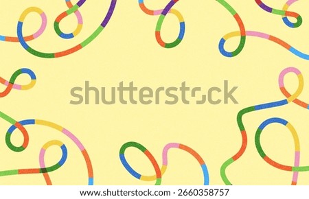 Fun colorful abstract background in doodle style. Simple playful design with hand drawn overlay shapes. Children style colored scribble banner background with doodle rough lines. Playful abstract bg