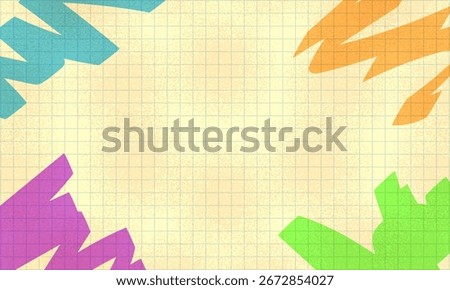 Fun colorful abstract background in doodle style. Simple playful design with hand drawn overlay shapes. Children style colored scribble banner background with doodle rough lines. Playful abstract bg