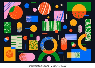 Fun colorful abstract background with geometry figure. Simple playful design with hand drawn overlay shapes