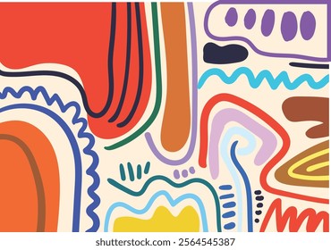 fun colorful abstract background in a scribble style. A simple, cheerful design with hand-drawn scribble shapes.




