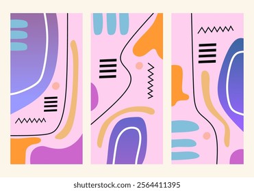 A fun, colorful abstract geometric background in a scribble style. A simple, cheerful design with hand-drawn scribble shapes.

