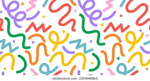 Fun colorful abstract line doodle shape set. Creative minimalist style art symbol collection for children or party celebration with modern shapes. Simple upbeat childish drawing scribble decoration.