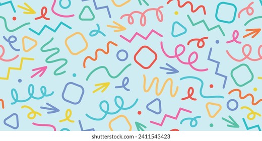 Divertido color de la forma del doodle de la línea abstracta de forma transparente. Arte de estilo minimalista para niños o celebración de fiestas con formas modernas. Sencilla decoración de garrapatas de dibujos infantiles.