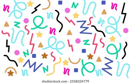 fun colorful abstract line doodle shape set. colorful doodle art seamless pattern background design on white background. creative minimalist style art symbol collection for children.
