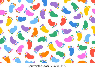 Fun colorful baby footprint doodle seamless pattern. Creative minimalist style art background for children. Simple party confetti texture, childish scribble shape backdrop.