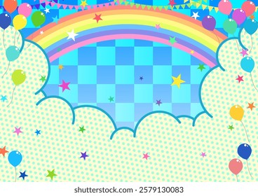 A fun colorful background image with a rainbow appearing and balloons flying