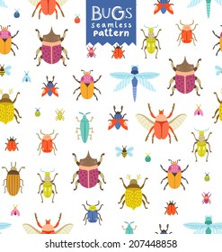 Fun colorful bugs seamless pattern