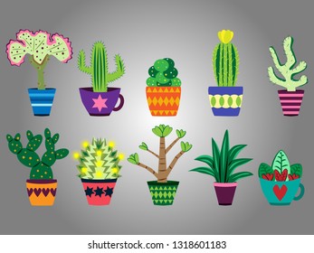 Fun and colorful cactus set