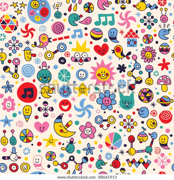 Fun Colorful Cartoon Pattern Stock Vector Royalty Free 88665913