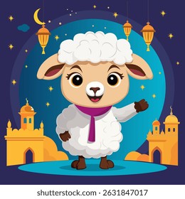 A fun and colorful cartoon sheep perfect for Eid ul-Adha cards, kids’ designs, and festive prints.