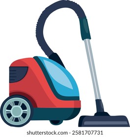 A fun and colorful cartoon-style vacuum cleaner illustration with bright colors and simple shapes. Ideal for children’s educational materials.
