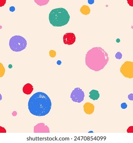 Fun colorful circle seamless pattern. Hand drawn doodle round shapes art background. Confetti creative backdrop for children party. Vector texture