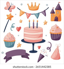 A fun and colorful collection of hand-drawn birthday celebration elements. Perfect for greeting cards, party invitations, posters, and festive designs.