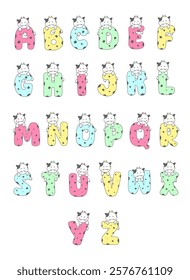 A fun and colorful cow animal alphabet set with cartoon animals representing each letter for kids