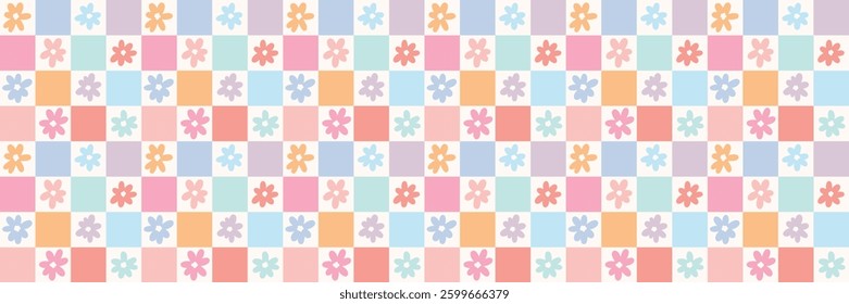 Fun colorful daisy check modern floral checked vector banner design