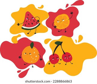 fun colorful dancing fruits red and orange