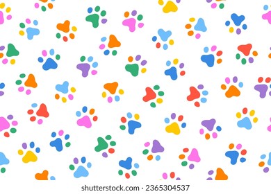 Fun colorful dog paw doodle seamless pattern. Creative minimalist style art background for animal product branding.