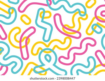 Fun colorful doodle made from colored curved lines. Children's vector background. Abstract patterns. For packaging design, covers, games