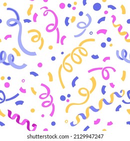 Fun colorful festive confetti seamless repeat pattern. Birthday party or an event celebration invitation or decor. Hand drawn vector surface pattern design for wrapping, print or textile.