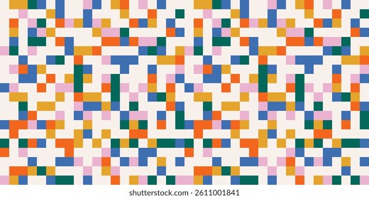 Fun colorful geometric mosaic pattern. Abstract festive background. Minimalist horizontal design template in rainbow colors.