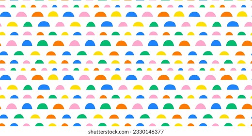 Fun colorful geometric shape seamless pattern. Creative abstract children style art background for kid education or trendy design with playful geometry shapes. Simple childish wallpaper texture.