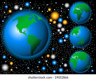 Fun, colorful globes in 4 types with a galaxy background with lots of bright colors.