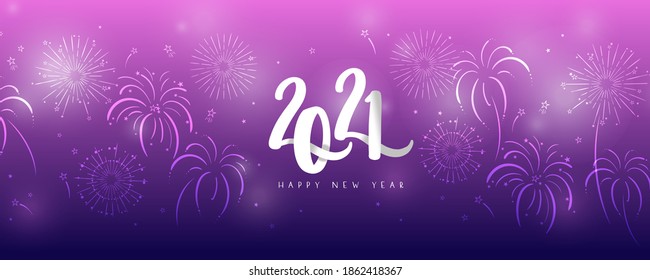 Fun and colorful hand drawn firework, happy new year 2021, great for banners, invitations, wallpaper - vector design