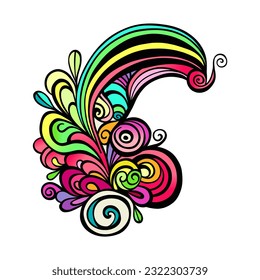 A fun and colorful, hand drawn, sixties style design element with groovy swirly shapes. 

