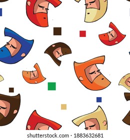 A fun and colorful handmade illustration of a bearded man in different colors. Ideal for prints and packaging.
