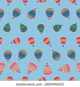 Fun Colorful Hot Air Balloons Vector Seamless Pattern