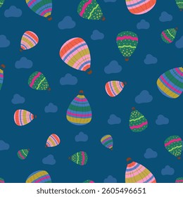 Fun Colorful Hot Air Balloons Vector Seamless Pattern