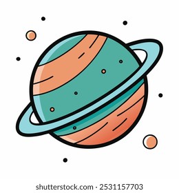 A fun and colorful illustration of Saturn, the ringed planet, perfect for adding a touch of whimsy to your designs. This playful graphic is ideal for kids' products, space-themed projects.