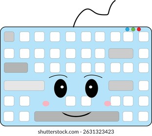 A fun and colorful keyboard character with cute eyes and smile, ideal for technology-related educational designs for kids.