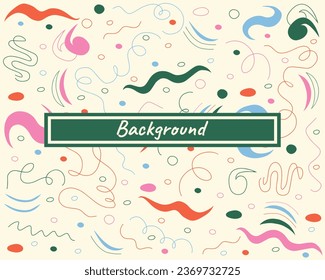 Fun colorful line doodle pattern. Creative minimalist style art abstract background with bright cute elements. Simple childish scribble backdrop.
