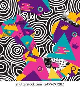 Divertido patrón de doodle de línea colorida. Fondo de arte de estilo minimalista creativo para niños o diseño de moda con Formas básicas. 
