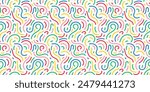 Fun colorful line doodle seamless pattern. Creative minimalist style art background for children or trendy design with basic shapes. Simple childish scribble backdrop. Vector stock background