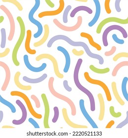 Fun colorful line doodle seamless pattern. Creative minimalist style art background for children or trendy design with basic shapes. Simple childish