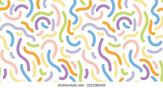 Fun colorful line doodle seamless pattern. Creative minimalist style art background for children or trendy design with basic shapes. Simple childish.Spring colors 2023