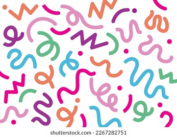 Fun colorful line doodle seamless vector pattern. Creative style art background for children or trendy design with basic shapes